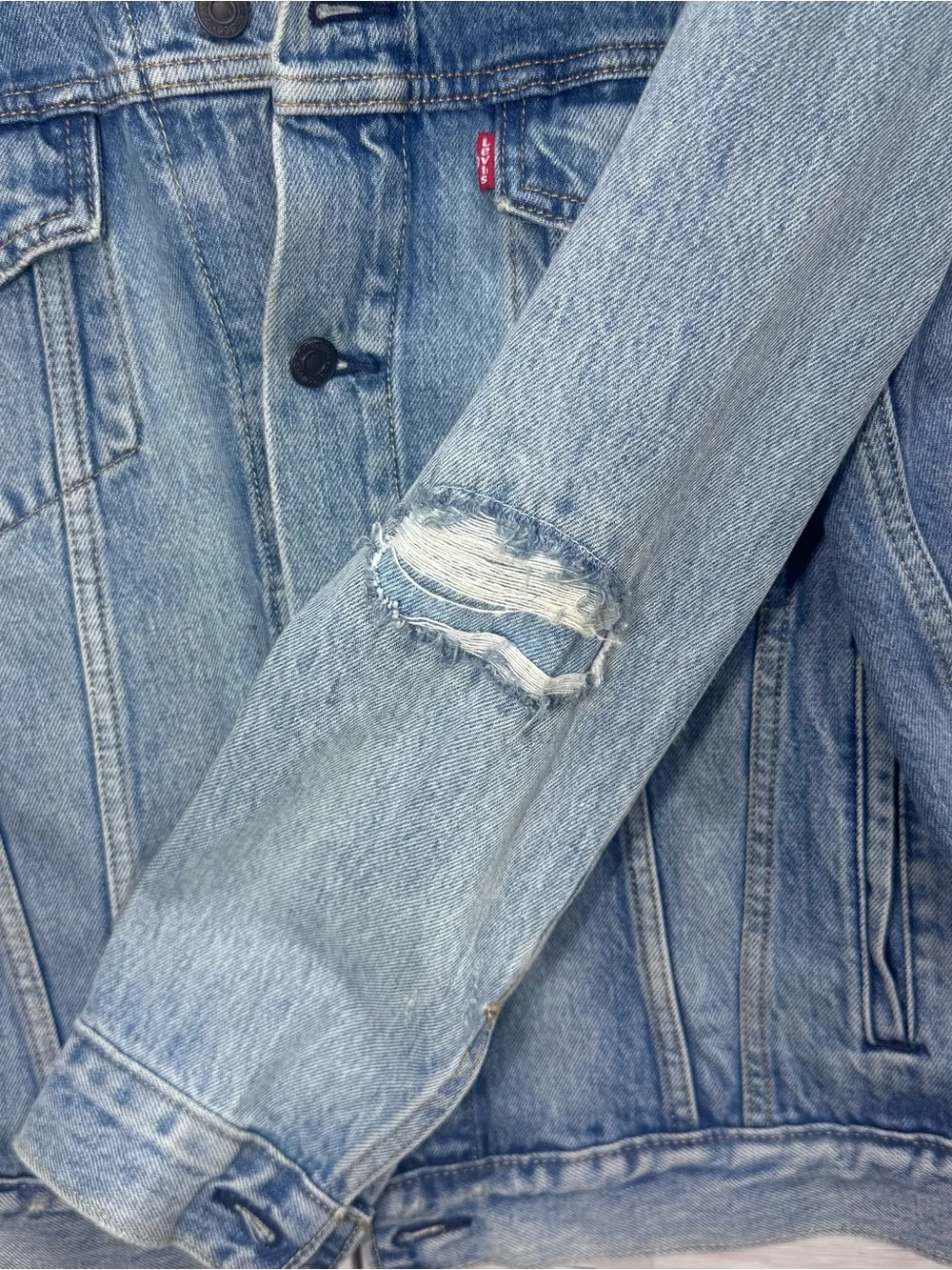 Levi’s Trucker Jean Jacket Upcycled, Distressed, Grunge Size Medium